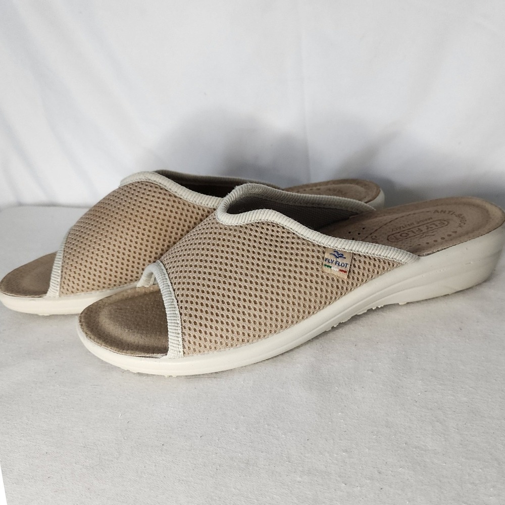 Fly Flot Tan Mesh Anatomic Anti-Shock Slide Sandals Womens 39 / 8.5 - Picture 3 of 5